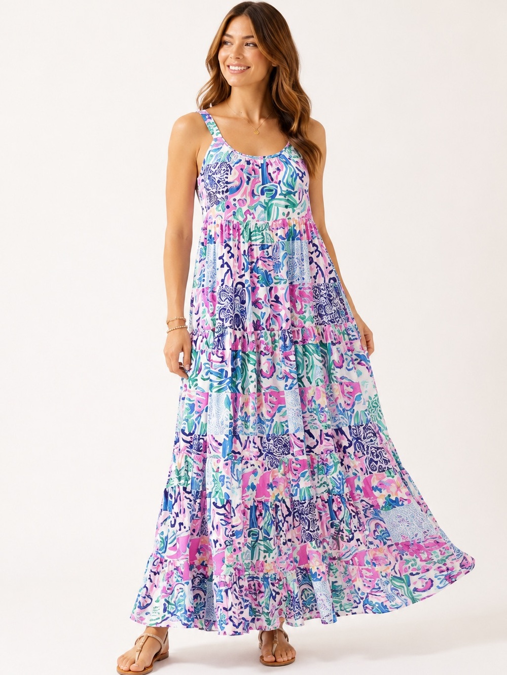 Lilly Pulitzer Loro Maxi Dress In Multi Patch Print Bright Vacation RARE Small